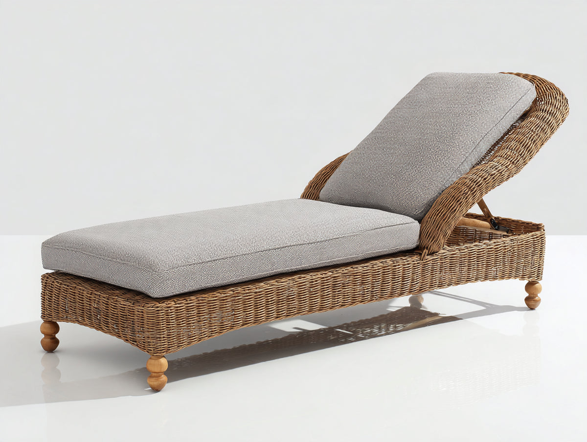 Lettino prendisole - Rattan-Tessuto - 198x70x96 cm - Grigio chiaro-Marrone - Stile naturale