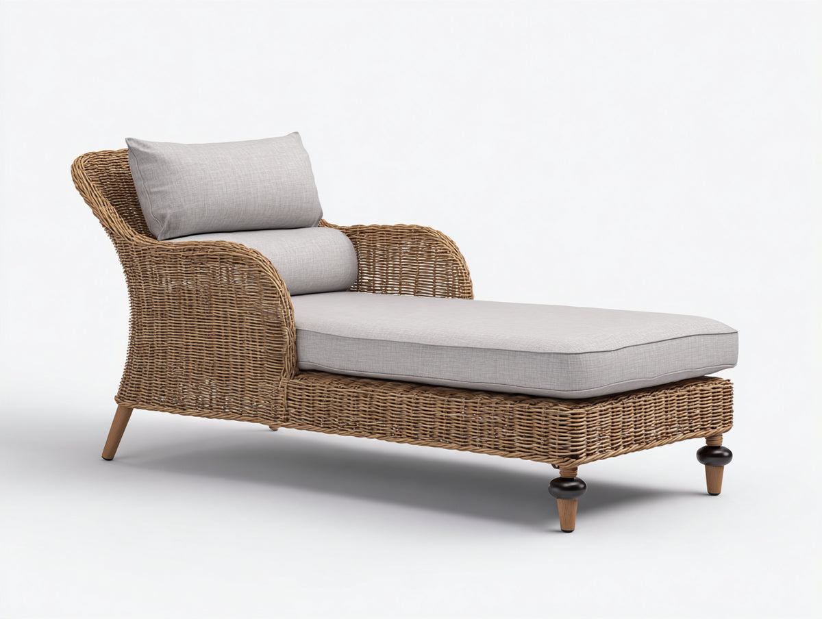 Lettino prendisole - Rattan-Tessuto - 200x79x91 cm - Grigio chiaro-Marrone naturale - Stile naturale
