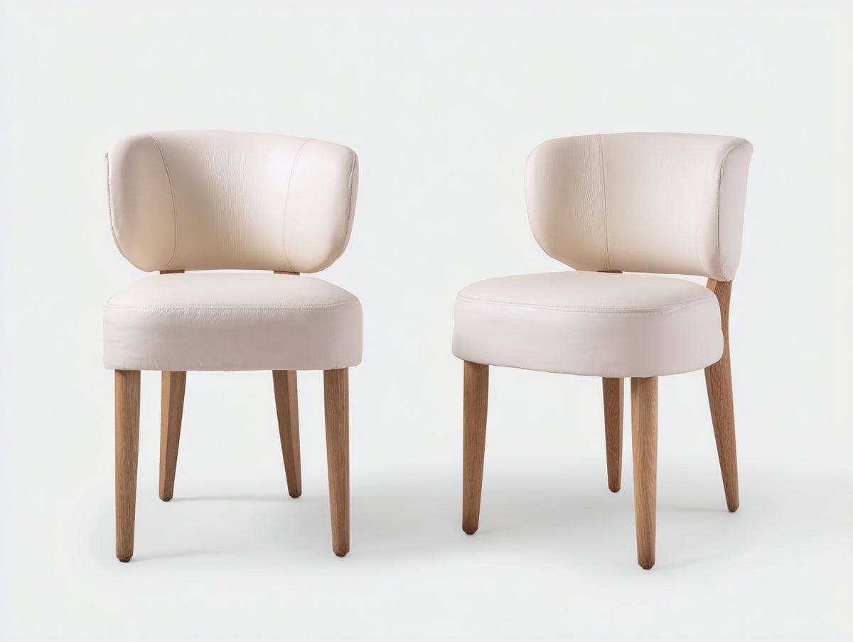 Sedia da pranzo - Pelle sintetica-Legno - 52x57x83 cm - Avorio-Marrone naturale - Moderno