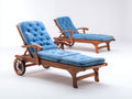Lettino prendisole - Legno-Tessuto - 205x70x98 cm - Blu-Marrone - Stile classico