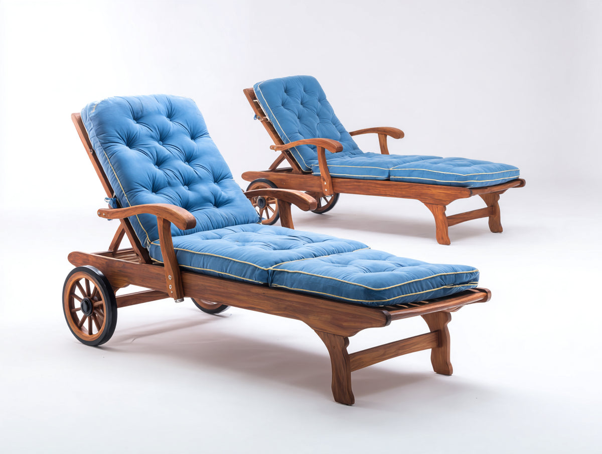 Lettino prendisole - Legno-Tessuto - 205x70x98 cm - Blu-Marrone - Stile classico