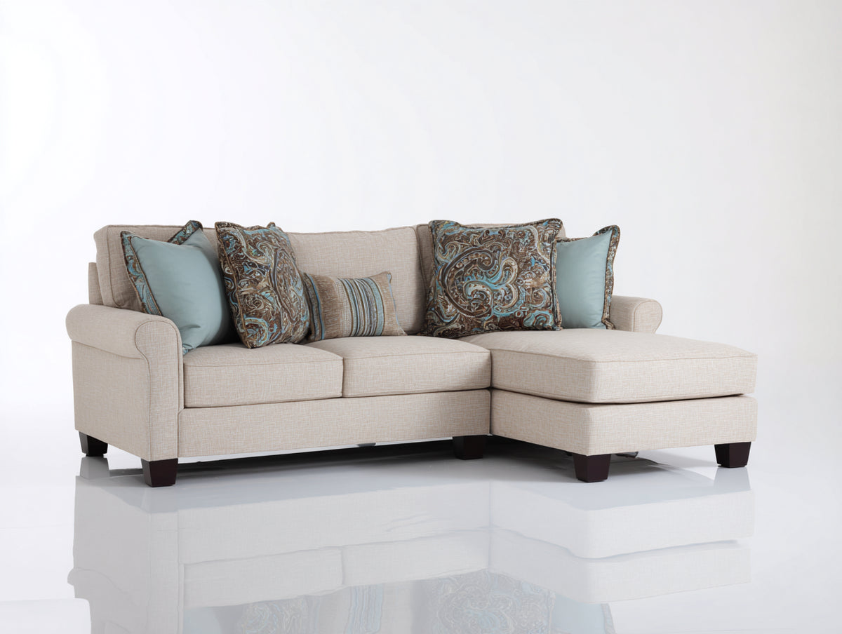 Divano angolare - Tessuto - 274x178x88 cm - Beige chiaro-Marrone scuro - Classico contemporaneo
