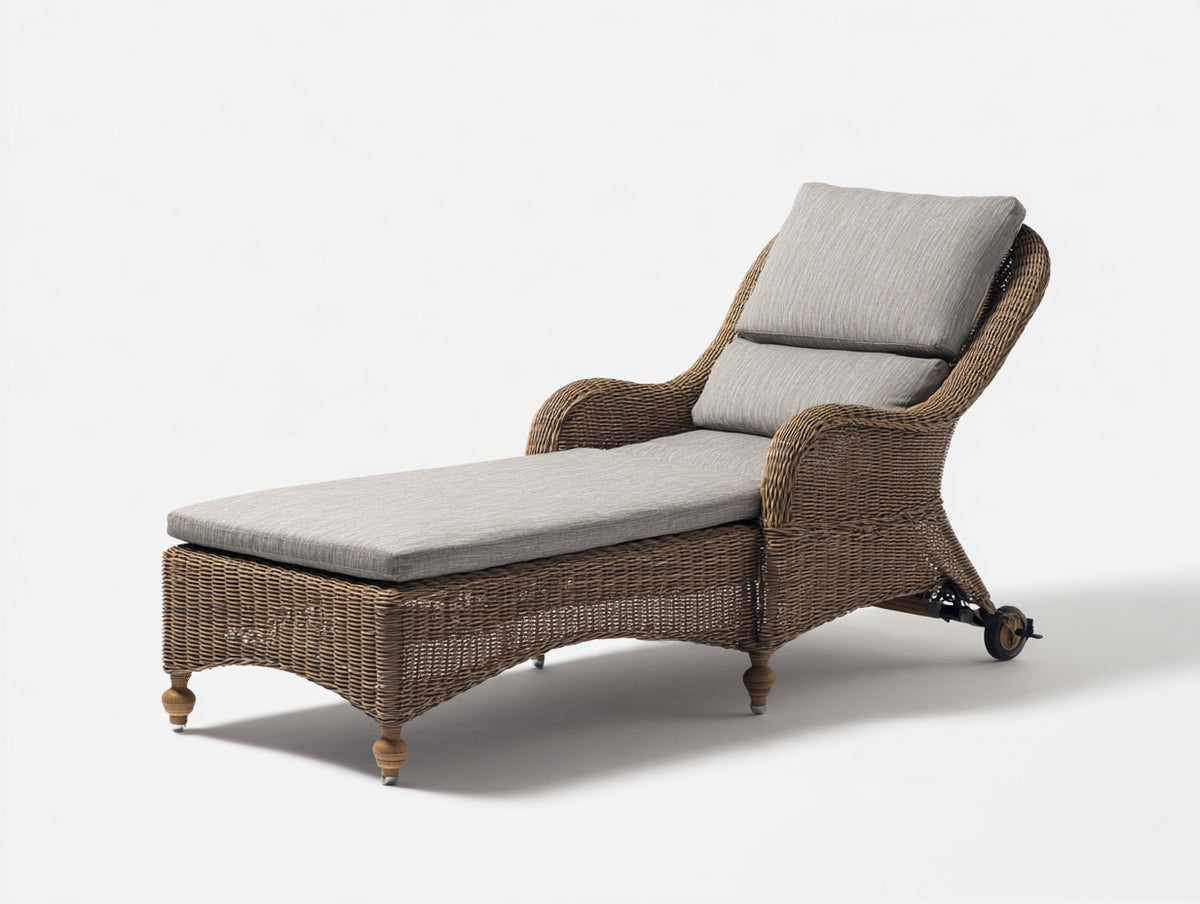 Lettino prendisole - Rattan-Tessuto - 200x75x98 cm - Grigio chiaro-Marrone - Stile classico