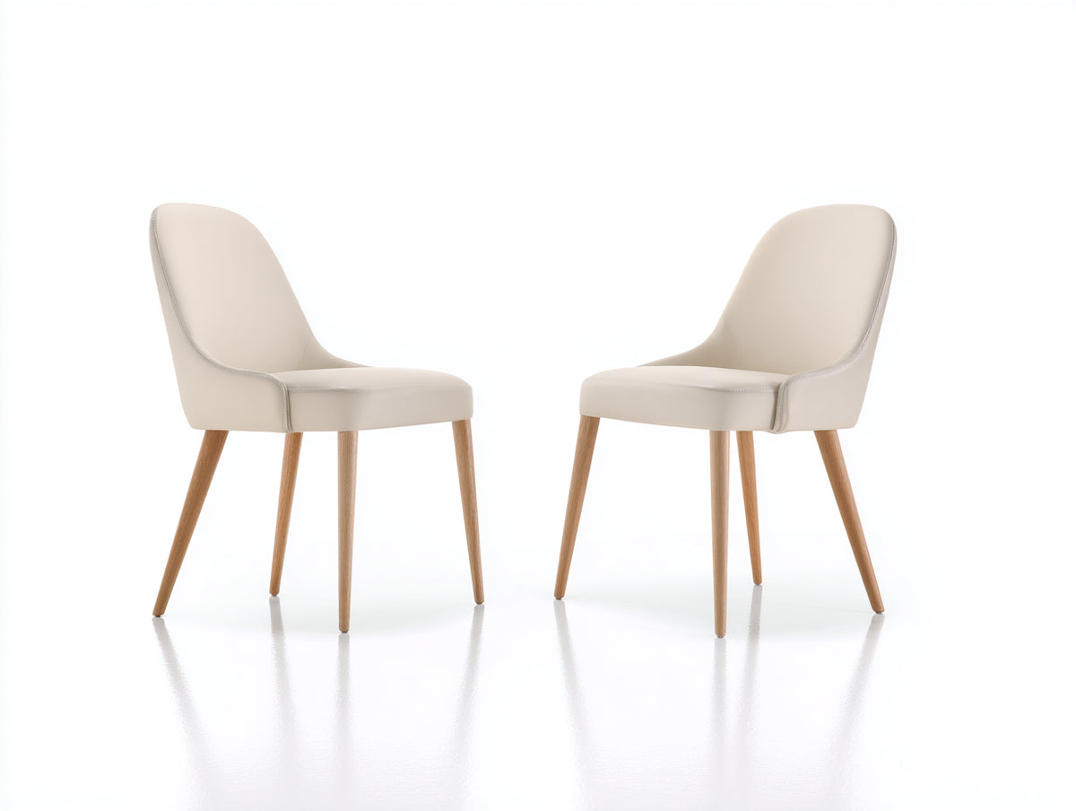 Sedia da pranzo - Pelle sintetica-Legno - 52x58x85 cm - Crema-Marrone chiaro - Minimalista