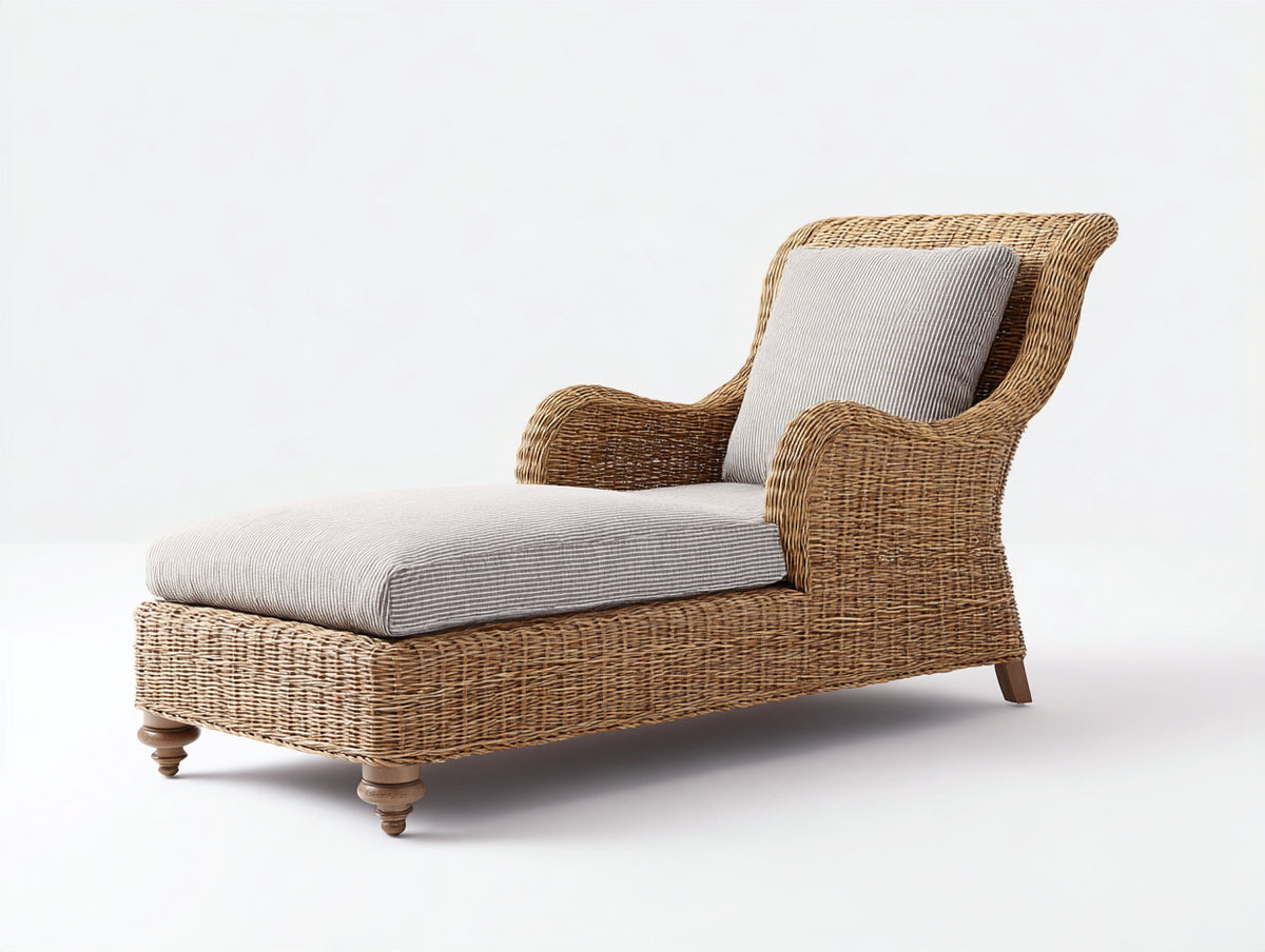 Lettino prendisole - Rattan-Tessuto - 195x78x92 cm - Beige chiaro-Marrone chiaro - Stile classico