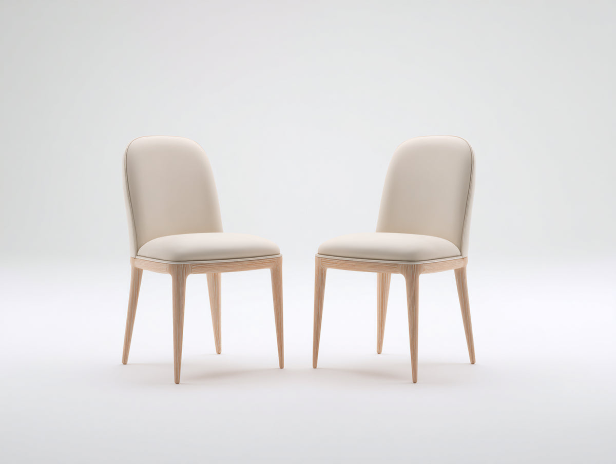 Sedia da pranzo - Pelle sintetica-Legno - 49x54x88 cm - Crema-Marrone chiaro - Minimalista