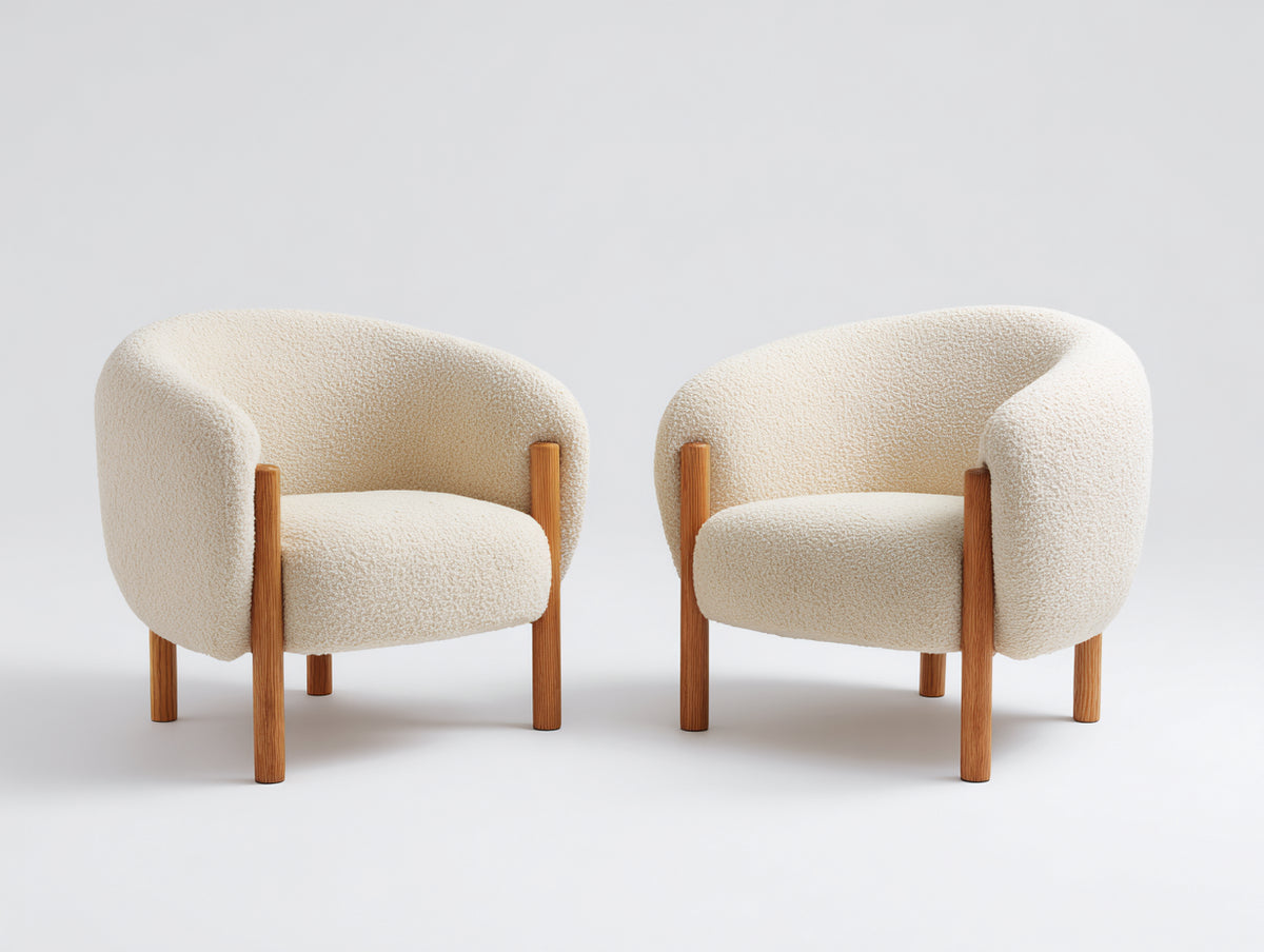 Sedia da pranzo - Tessuto bouclé-Legno - 68x66x76 cm - Crema-Marrone miele - Moderno