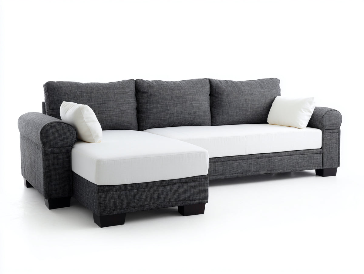 Divano angolare - Tessuto - 282x180x88 cm - Bianco-Antracite - Contemporaneo