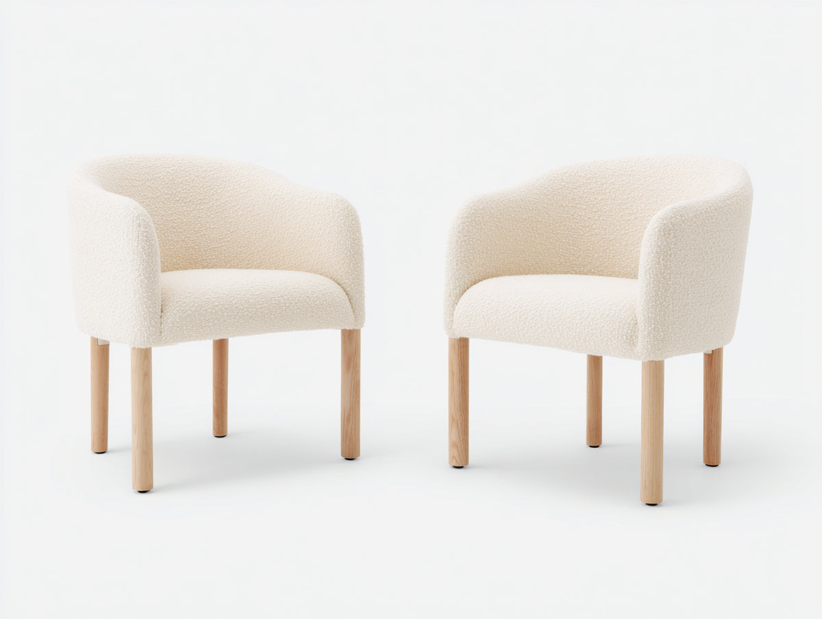 Sedia da pranzo - Tessuto bouclé-Legno - 61x59x80 cm - Avorio-Marrone chiaro - Moderno