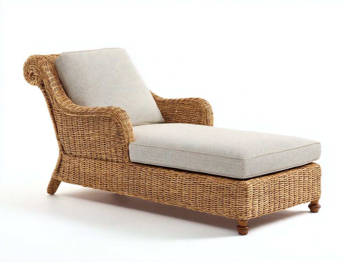 Lettino prendisole - Rattan-Tessuto - 198x82x88 cm - Beige chiaro-Marrone dorato - Stile tradizionale