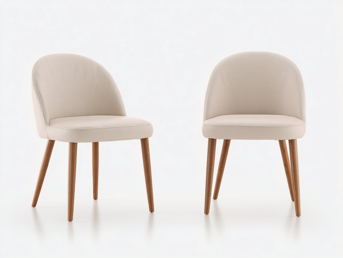 Sedia da pranzo - Pelle sintetica-Legno - 54x58x84 cm - Crema-Marrone noce - Moderno