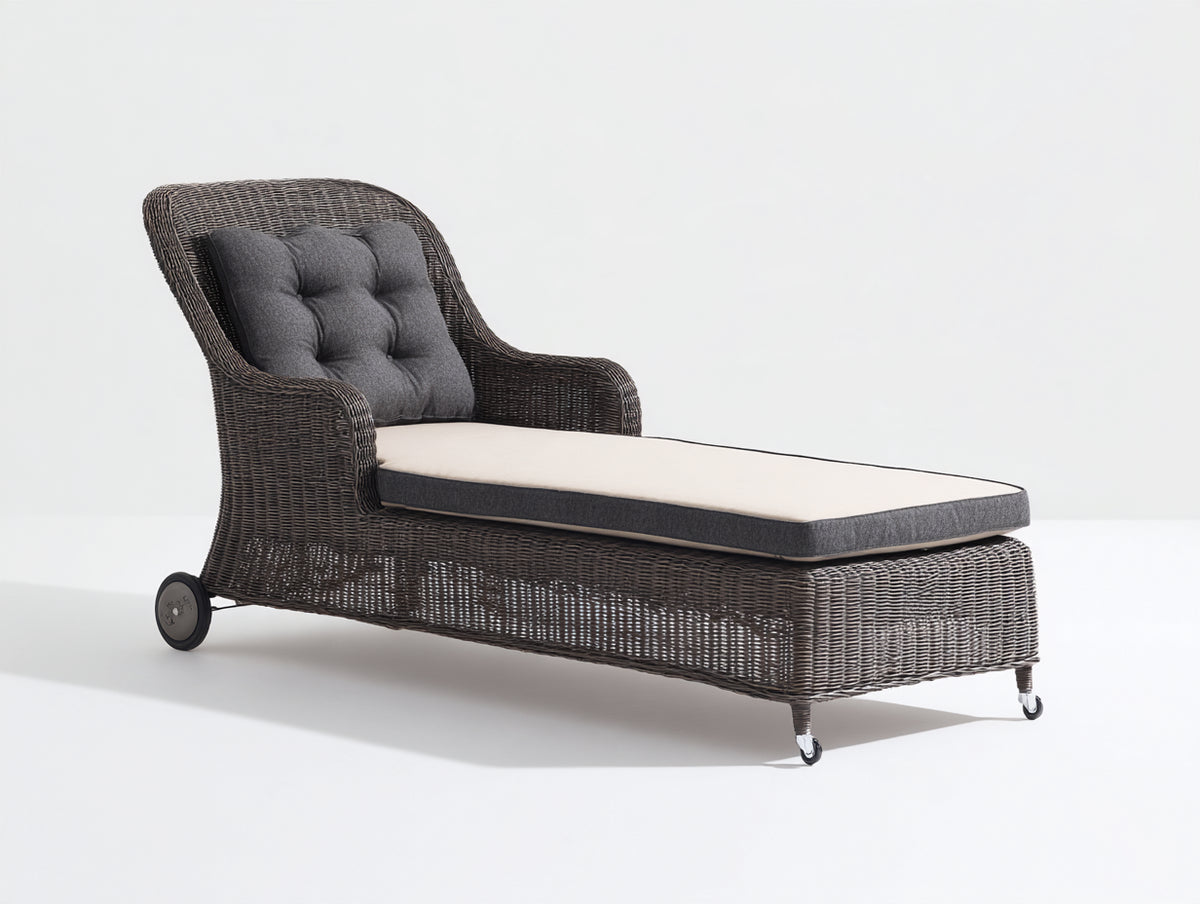 Lettino prendisole - Rattan-Tessuto - 199x78x92 cm - Crema-Grigio scuro-Marrone scuro - Stile contemporaneo